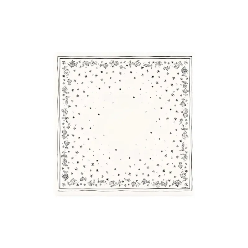 CHANEL Silk Silk Scarves Women's Milky White/black-0