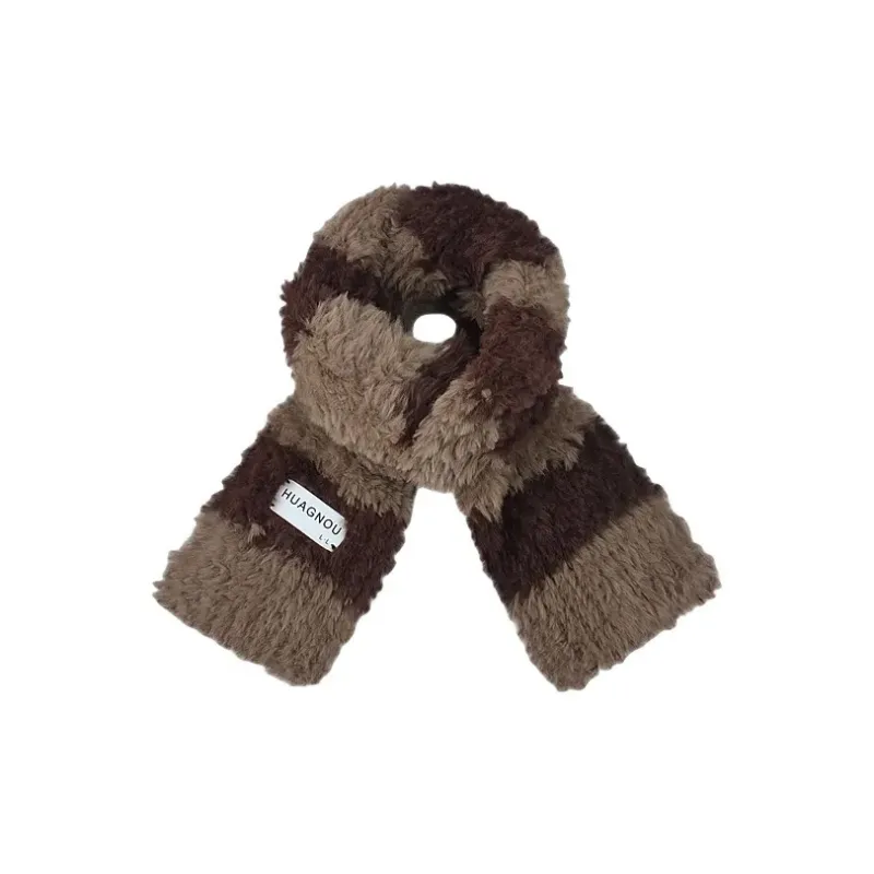 PISHUSHU Polyester Knit Scarves Unisex Black/White Khaki Red/Brown Pink/Gray-2