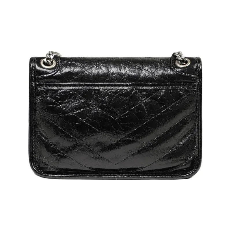 MILLIE'S Cow Leather Patchwork Synthetic Leather Shoulder Bag Crossbody Bag Chain Messenger Bag Regular Women's Black-4