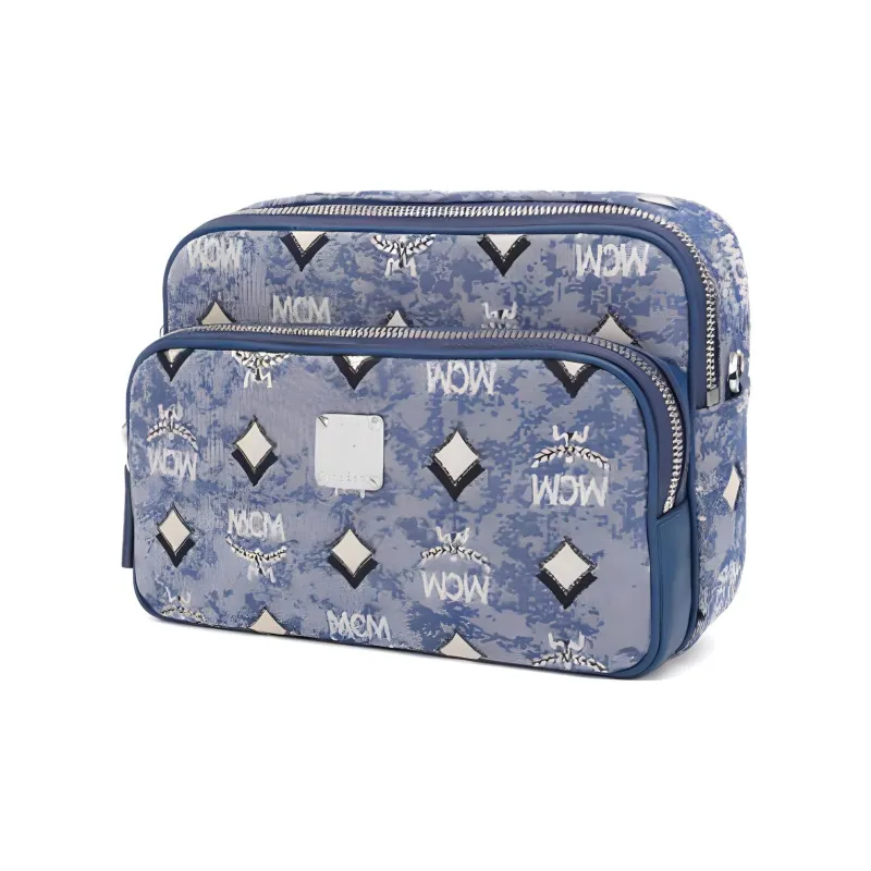 MCM Klassik Visetos Fabric Shoulder Bag, Crossbody Bag Trumpets Women's Blue-1