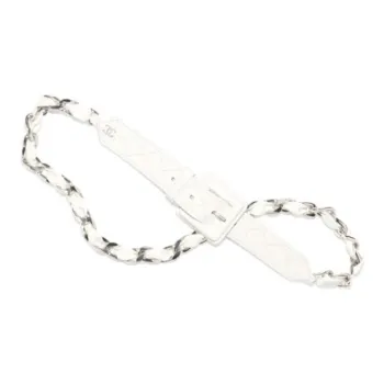 CHANEL Calfskin Metal Leather Belts Women's White -