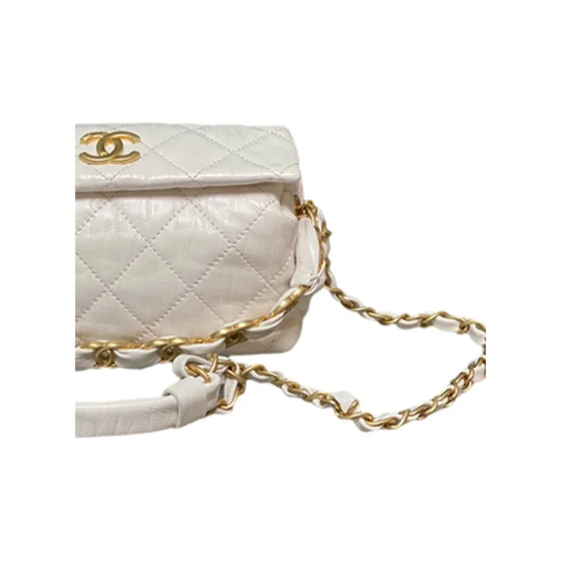 CHANEL Gabrielle Lambskin Hobo Bag, One Shoulder Crossbody Handheld Backpack Trumpets Women's White-2