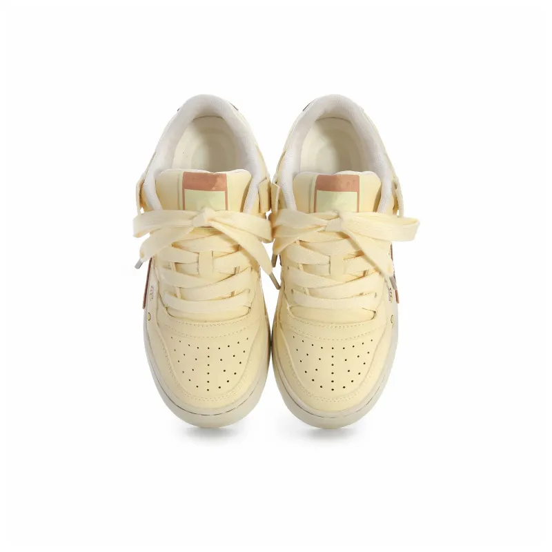 Anime Story Low Top Skateboard Shoes Women's Cream Yellow-3