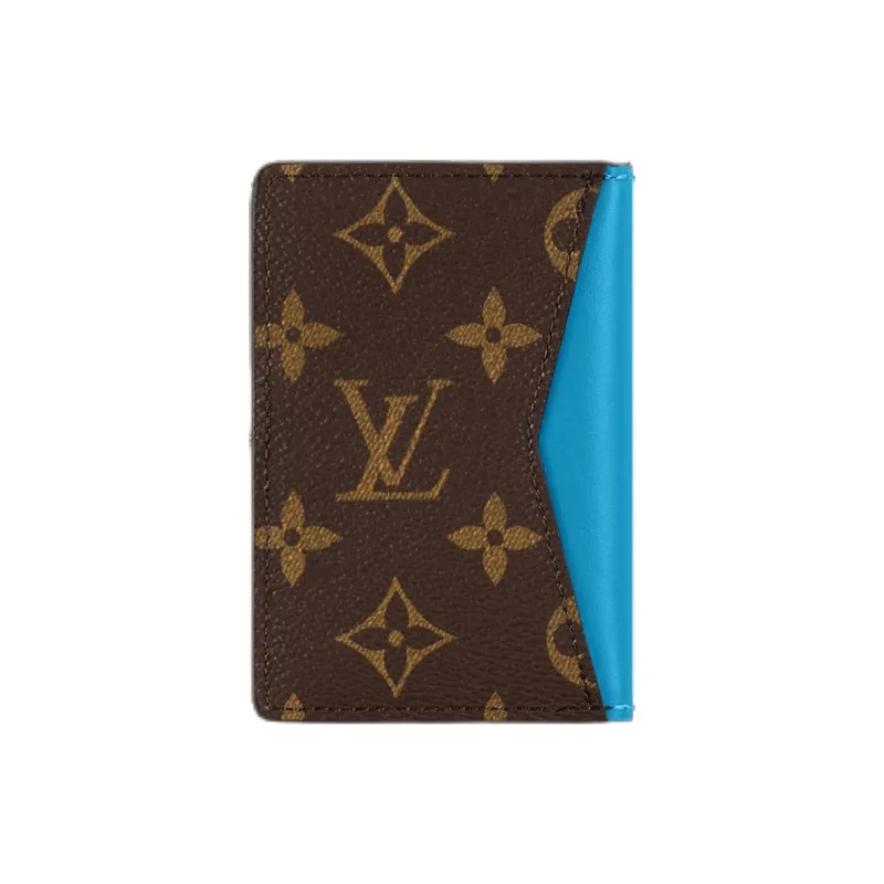 LOUIS VUITTON Pocket Organizer Monogram Macassar Coated Canvas Card Holder Men's Blue & Brown-1