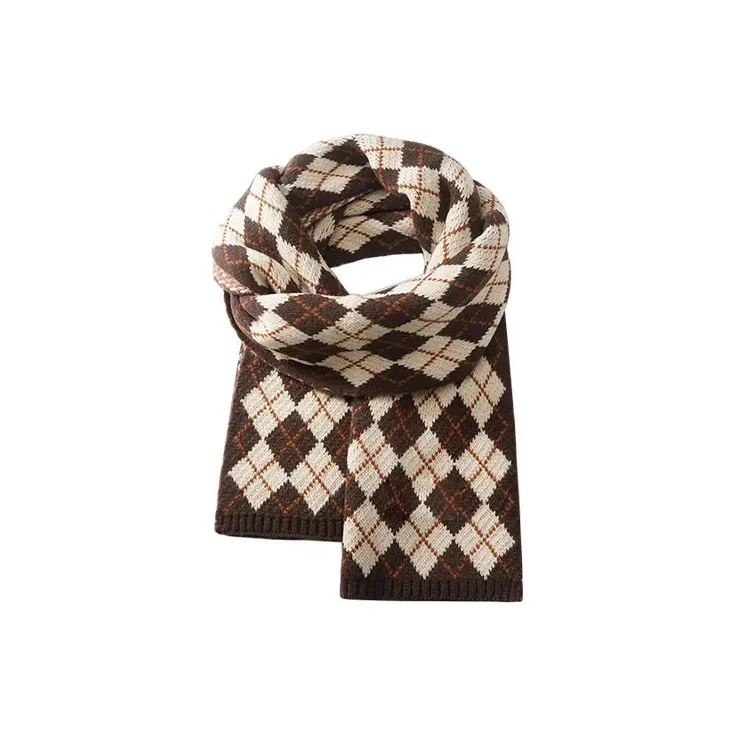 PISHUSHU Polyester Knit Scarves Unisex Burgundy Light Coffee Khaki Rice-3