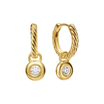 David Yurman 18kt Yellow Gold Petite Cable Diamond Huggie Drop Earrings 17.5mm
