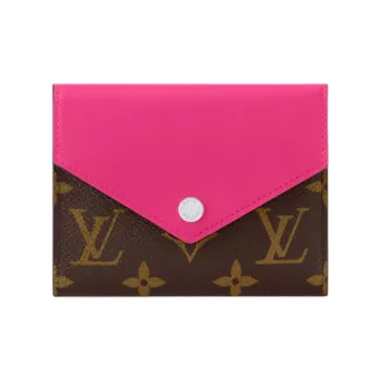 LOUIS VUITTON Victorine Coated Canvas Cow Leather Patchwork Trim Victoria Wallet Women's Rose Red & Brown