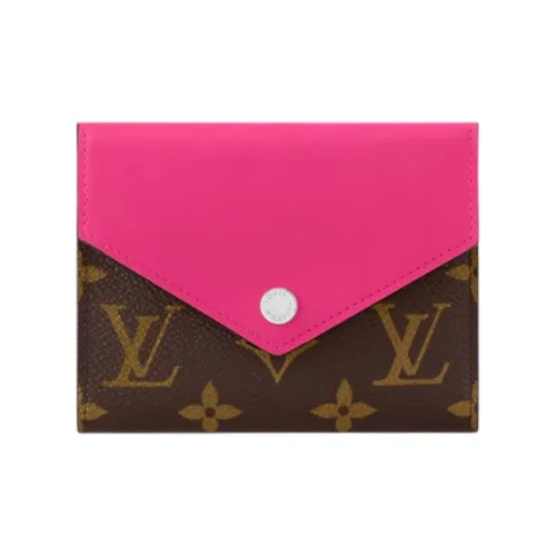 LOUIS VUITTON Victorine Coated Canvas Cow Leather Patchwork Trim Victoria Wallet Women's Rose Red & Brown