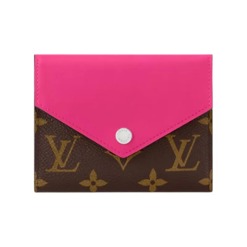 LOUIS VUITTON Victorine Coated Canvas With Cow Leather Trim Victoria, Wallet Women's Rose Red & Brown-0