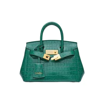 GOLDLION Cow Leather Handbag Small Size Women's Green/Black/Light Green