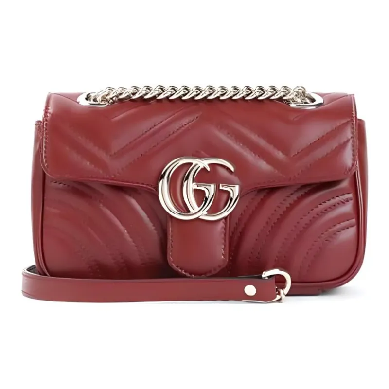 GUCCI GG Marmont Leather Crossbody Bag, Shoulder Bag Women's Burgundy-0
