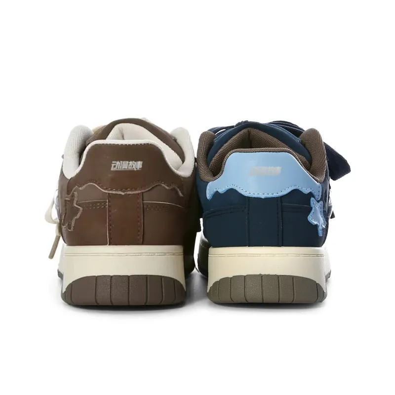 Anime Story Anti Slip Wear Resistant Lightweight Breathable Low Top Skateboard Shoes Women's Cream Blue Box Included-45