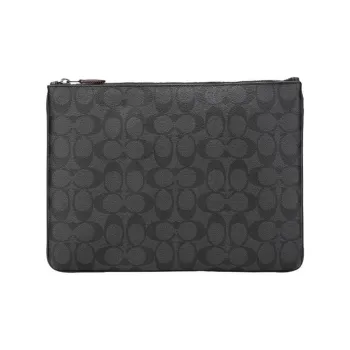 COACH Pouch Cow Leather Document Bag, Laptop Bag, Briefcase, Envelope Bag, Clutch Large Size Men's Black Gray Monogram