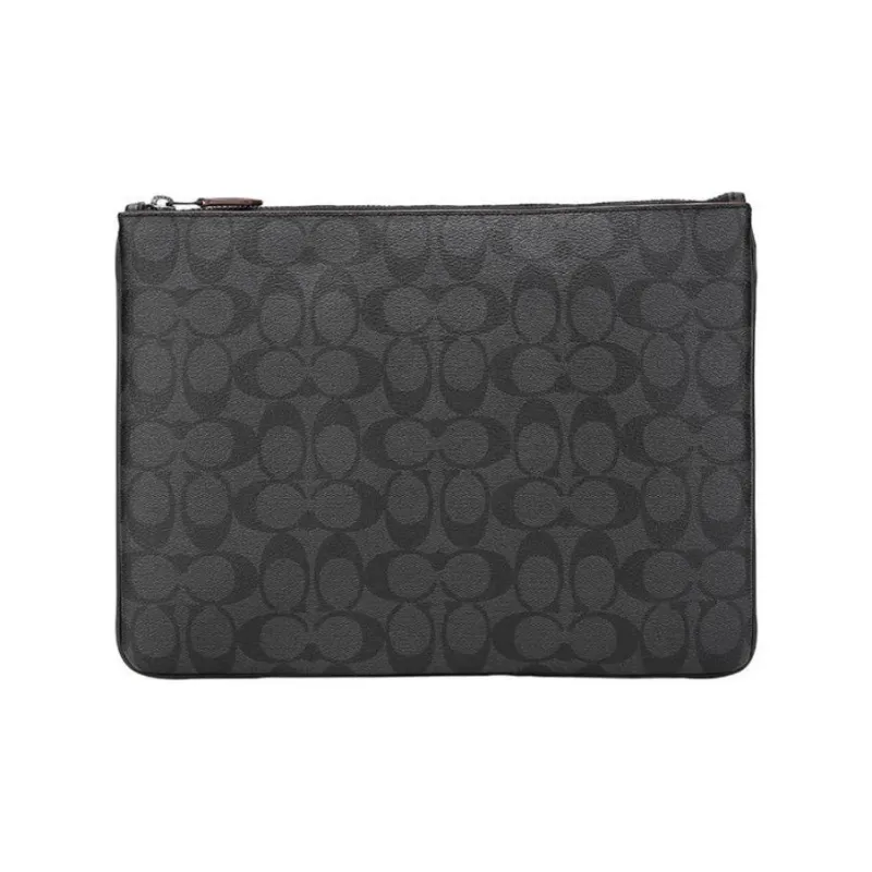 COACH Pouch Cow Leather Document Bag, Laptop Bag, Briefcase, Envelope Bag, Clutch Large Size Men's Black Gray Monogram-0
