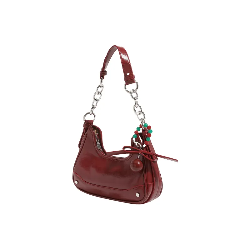 OCTSUI Microfiber Synthetic Leather Shoulder Bag, Handbag, Shoulder Bag Women's Cherry Red-2