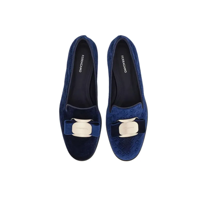 FERRAGAMO Vara Loafers Women's Blue-3