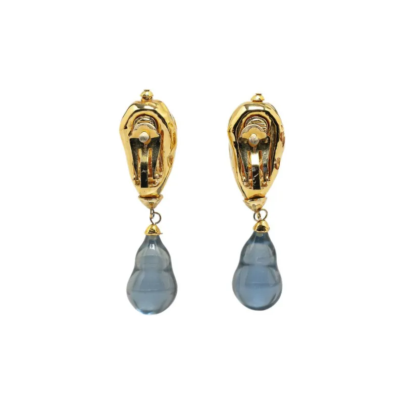SAINT LAURENT 20th Century Gold Plated Resin Teardrop Clip On Costume Earrings-1