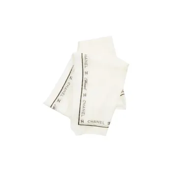 CHANEL Cashmere Wool Silk Knit Scarves Women's White