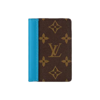 LOUIS VUITTON Pocket Organizer Monogram Macassar Coated Canvas Card Holder Men's Blue & Brown