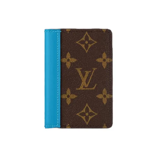 LOUIS VUITTON Pocket Organizer Monogram Macassar Coated Canvas Card Holder Men's Blue & Brown