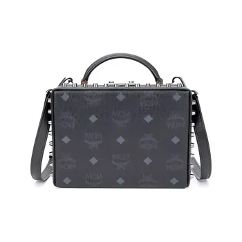 MCM Berlin Visetos Canvas Box Bag, One Shoulder Handbag Small Size Women's Black