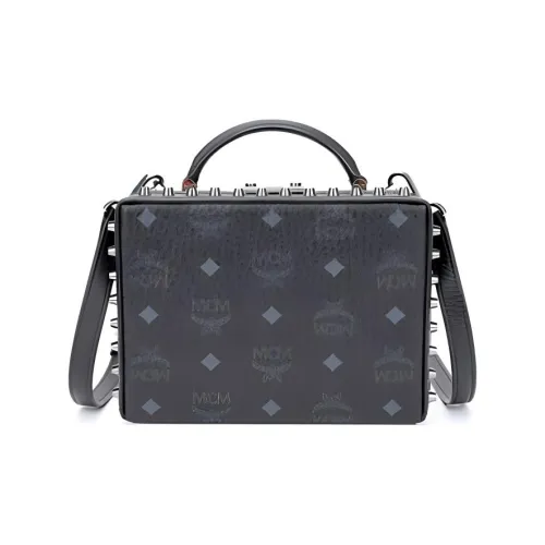 MCM Berlin Visetos Canvas Box Bag, One Shoulder Handbag Small Size Women's Black