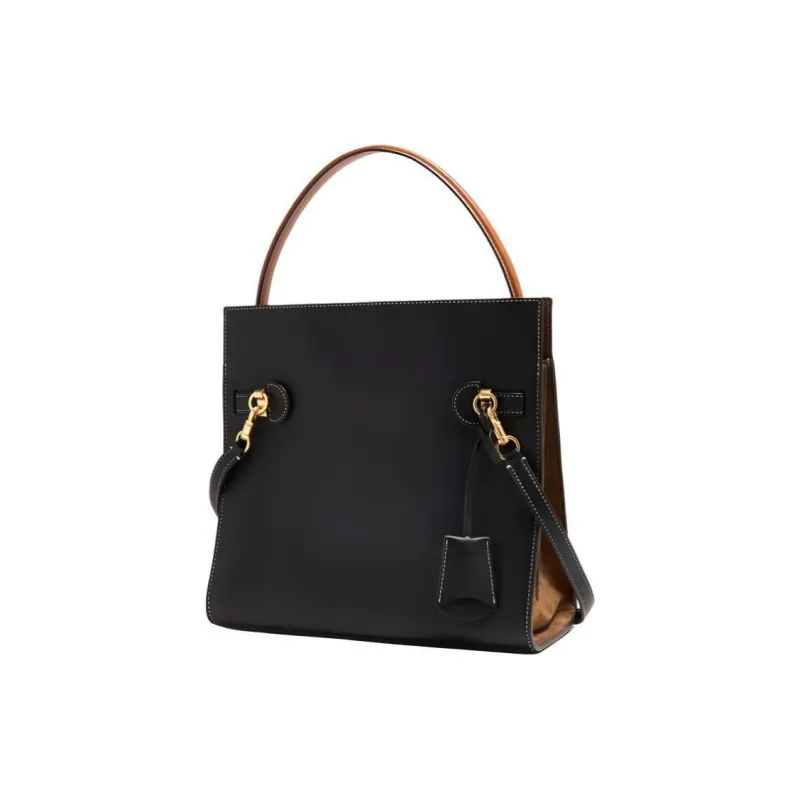 TORY BURCH Lee Radziwill Leather Shoulder Bag, Handbag Large Size Women's Black-1