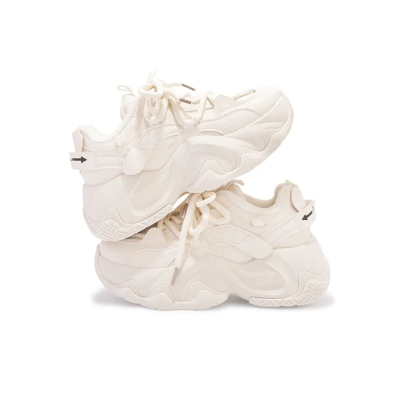 Shen Linsen Cushioning, Slip Resistant, And Abrasion Resistant Low Top Chunky Sneakers Women's Beige-4