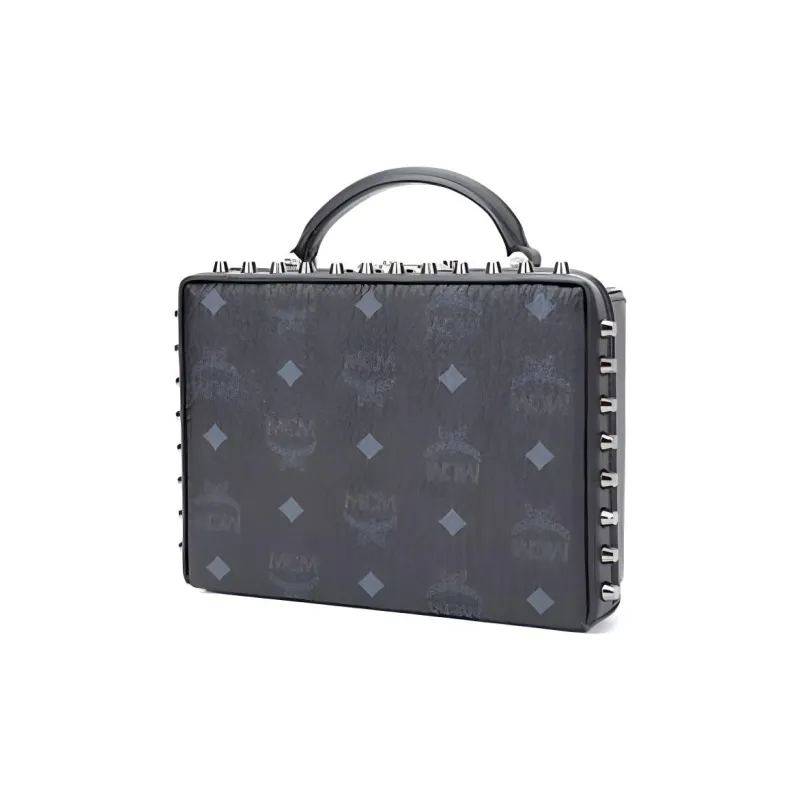 MCM Berlin Visetos Canvas Box Bag, One Shoulder Handbag Trumpets Women's Black-1