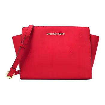 MICHAEL KORS Selma Saffiano Leather Ear Bag Shoulder Bag Crossbody Bag Medium Size Women's Deep Red