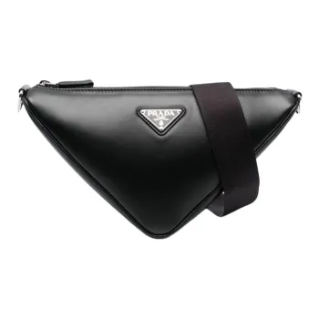 PRADA Triangle Calfskin Shoulder Bag, Crossbody Bag Men's Black