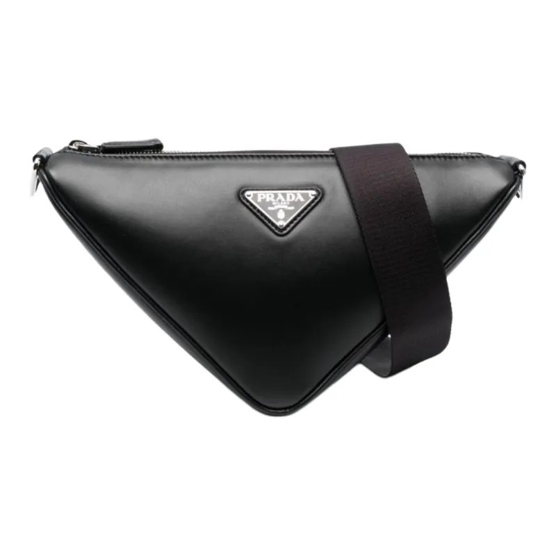 PRADA Triangle Calfskin Shoulder Bag, Crossbody Bag Men's Black-0
