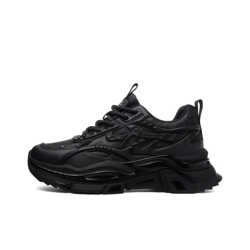 JEEP SPIRIT Anti-Slip Wear-Resistant Impact-Resistant Height Increasing Low-Top Chunky Sneakers Men's Graphite Black-0