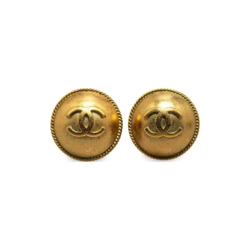 CHANEL 1995 Plated Cc Round Clip On Earrings Costume Earrings-0