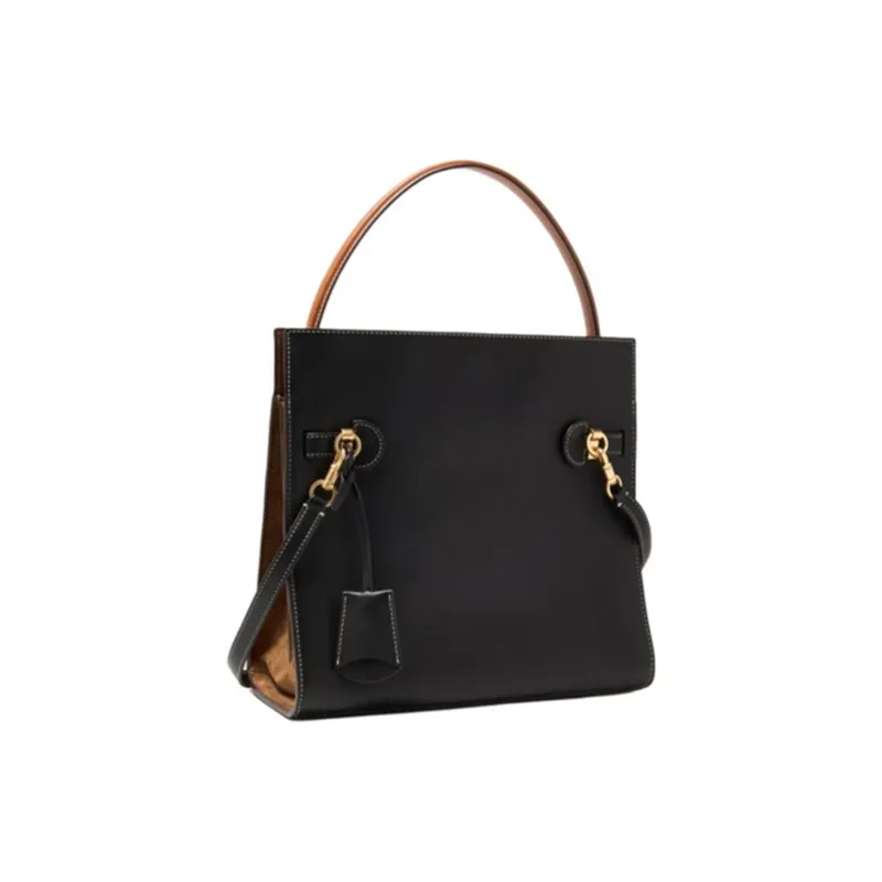 TORY BURCH Lee Radziwill Leather Shoulder Bag, Handbag Large Size Women's Black-2