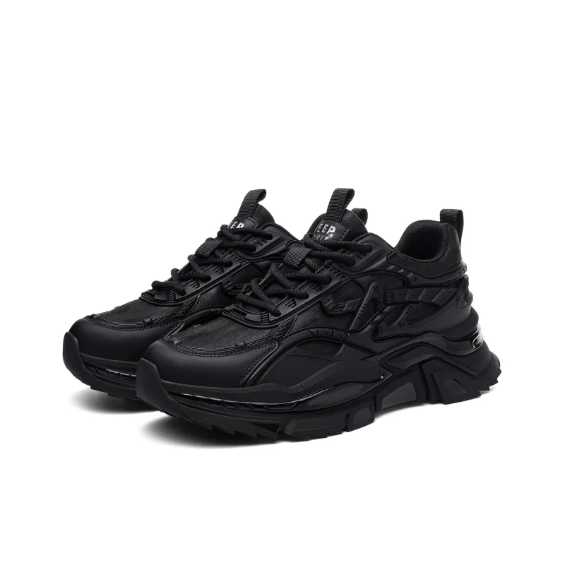 JEEP SPIRIT Anti-Slip Wear-Resistant Impact-Resistant Height Increasing Low-Top Chunky Sneakers Men's Graphite Black-2