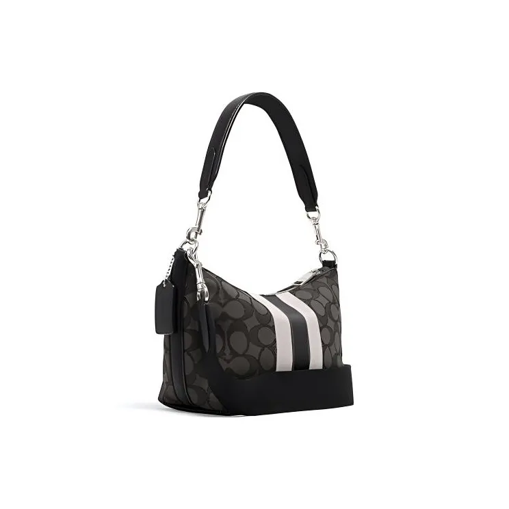 COACH Fabric With Leather Shoulder Bag Portable Crossbody Bag Shoulder Bag Small Size Women's Black-1