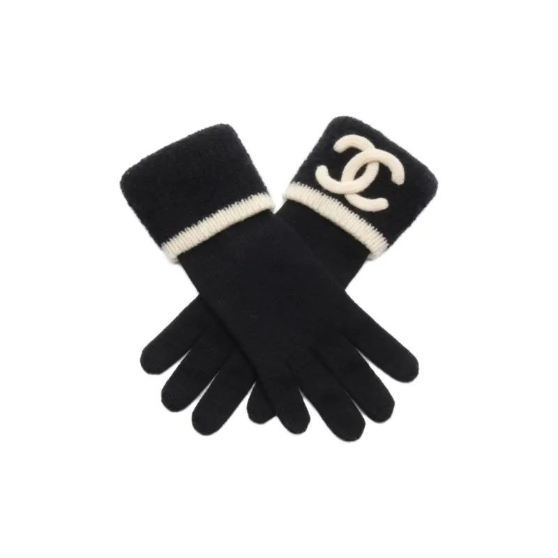 CHANEL Silk Knit Gloves Women's Black-1