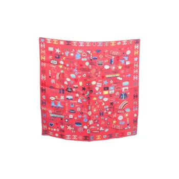 CHANEL Silk Silk Scarves Women's Red/Multicolor