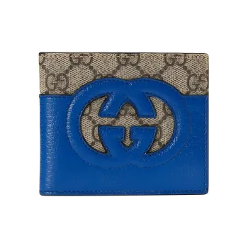 GUCCI Canvas With Leather Wallet Men's Blue/Ebony