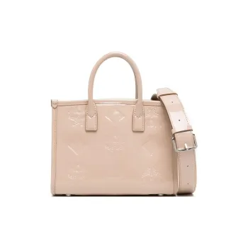 MCM Patent Leather Tote Bag, Shopping Bag, Shoulder Bag, Crossbody Bag, Handbag Mini Women's Beige