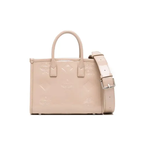 MCM Patent Leather Tote Bag, Shopping Bag, Shoulder Bag, Crossbody Bag, Handbag Mini Women's Beige