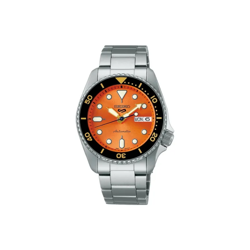 SEIKO Automatic/Manual Mechanical Movement Stainless Steel Strap Watch Men's Watches Orange Watch Dial-0