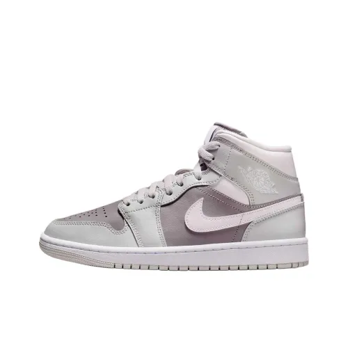 Jordan Air Jordan 1 Anti Slip Wear Resistant Mid Top Vintage Basketball Shoes Women's Gray