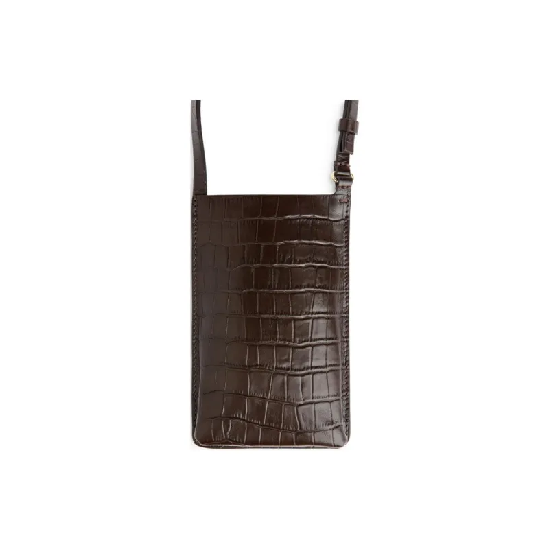 ARKET Cow Leather Cell Phone Pouch Shoulder Bag Crossbody Bag Small Size Women's Dark Brown-2