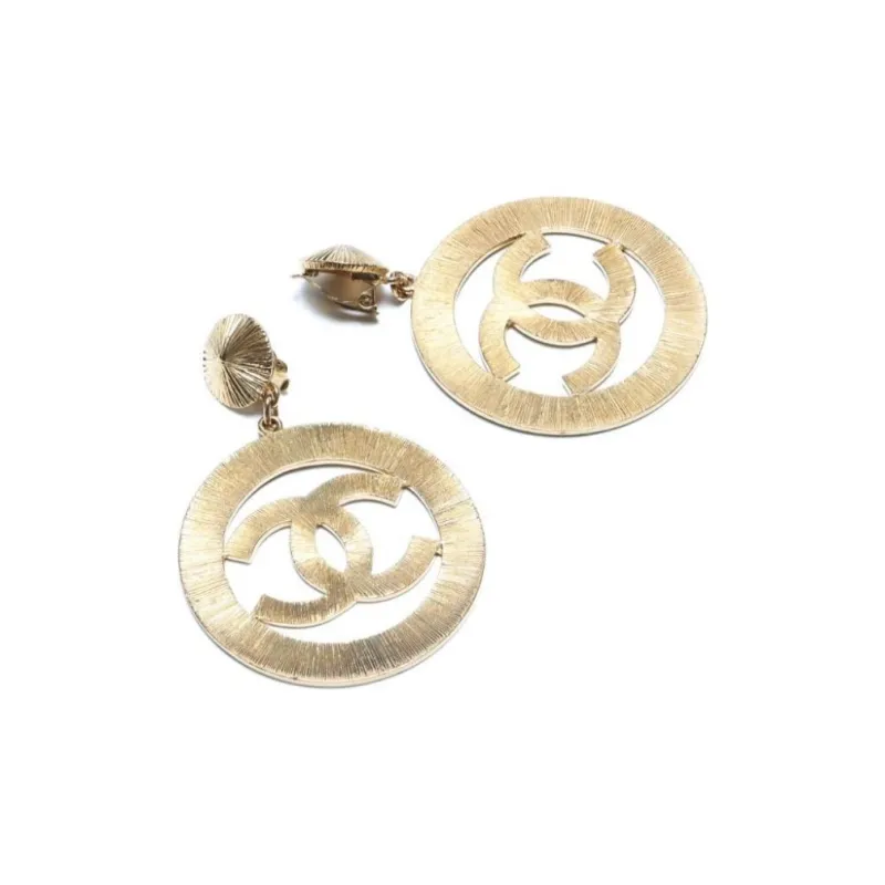 CHANEL 1990 2000 Cc Cut out Dangle Clip on Earrings-1