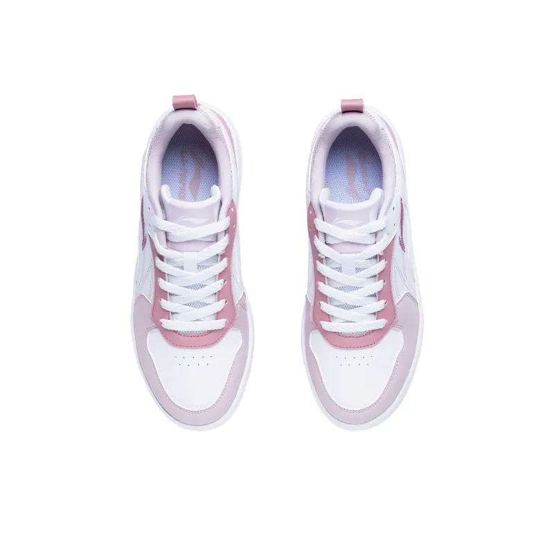 LiNing Spike Years Anti Slip Wear Resistant Breathable Height Increasing Low Top Skateboard Shoes Women's White Pink-3