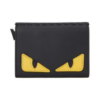 FENDI Leather Wallets Card Holders Unisex Black
