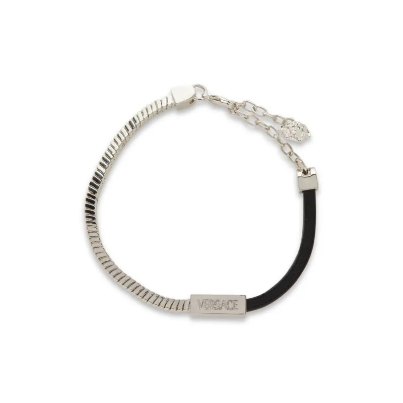 VERSACE Calfskin Metal Bracelets Men's Black Silver-0