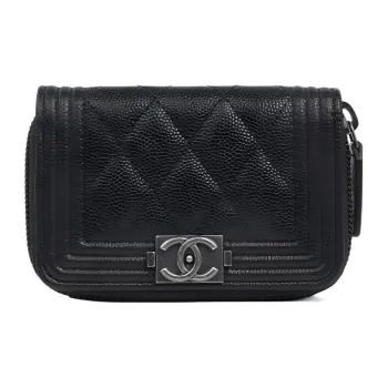 CHANEL Litchi Grain Calfskin Coin Purse Wallet Men's Ru Black